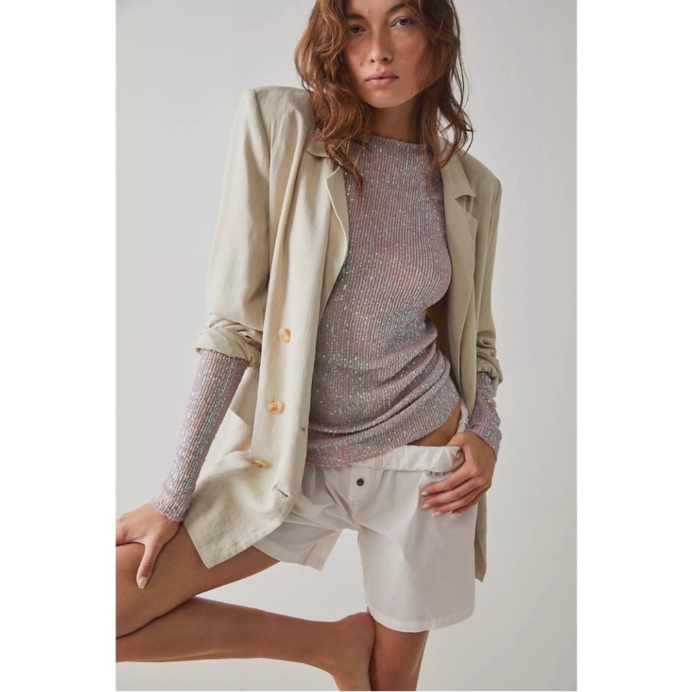 NWT  Free People Gold Rush Long Sleeve sequin Champagne Float size M